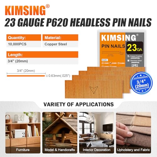 KIMSING P620 23 Gauge 3/4-Inch Pin Nails × 10,000PCS with CTS P625C 23 Gauge Pin Nailer