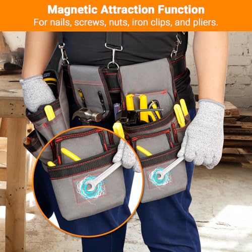 Tool Belt with Suspenders for Men, Heavy Duty Magnetic Tool Belts