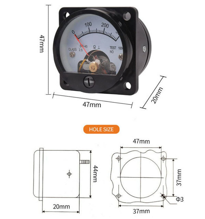 Analog Dial Panel Meter Voltmeter Gauge SO-45 DC 0-15V Round Black