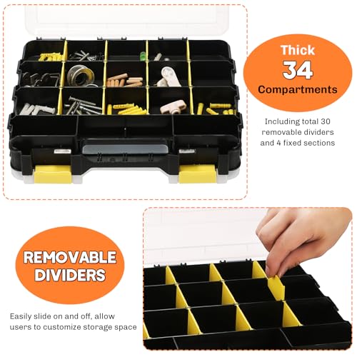 Small Parts Organizer 2Pack Storage Case Tools Box 34-Compartments Yellow