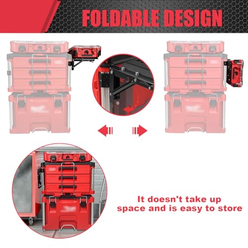 Folding Side Storage Mount Compatible with Milwaukee PACKOUT Tool Box System, Foldable Side Organizer Holder for Compact Tool Boxes, Organizers, Backpacks & Tool Pouches,Aluminum Aluminum