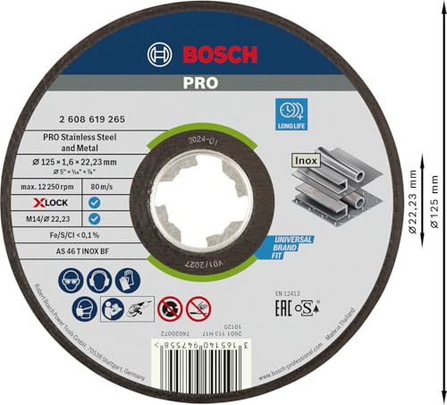 Bosch Professional Expert Straight Cutting Disc (for Inox, X-LOCK, Diameter 125 mm, Bore Diameter: 22.23 mm, Thickness: 1.6 mm) Ø 125 mm 1 piece