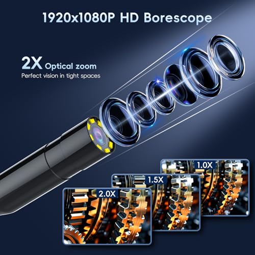 SKYBASIC Industrial Endoscope Borescope Camera with Light, 4.3'' HD Digital Handheld Waterproof Sewer Tools Snake Inspection Camera with 8 LED Lights 32.8FT Semi-Rigid Cable, Cool Gift Gadgets for Men