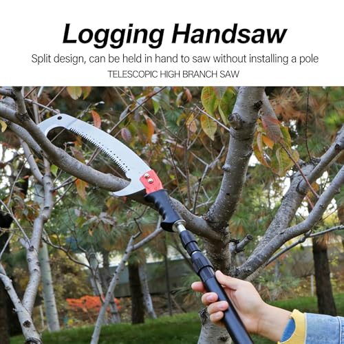 11-foot lightweight manual pruning saw with integrated telescopic pole, stainless steel blade, no assembly required. Long-reach pruning saw suitable for yards, gardens, patios, and forestry work. 11.3FT