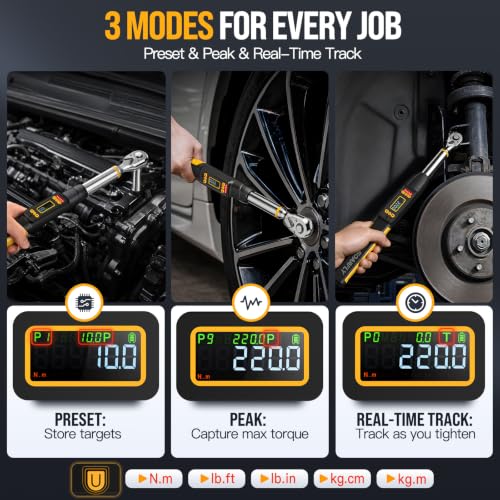SOARFLY 3/8 Digital Torque Wrench Set 220Nm/162Ft-lb for Auto 1/2 1/4 Drive Black-220nm/162ft-lb