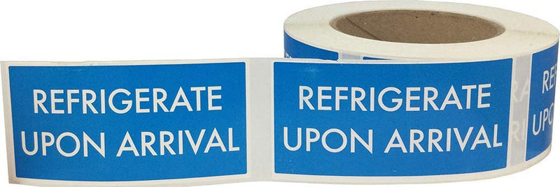 REFRIGERATE Upon Arrival Labels – 2 x 4 Inch Adhesive Stickers, 500 Total Labels Per Roll for Cold Storage, Shipping, Food Handling, and Inventory – Made in the USA