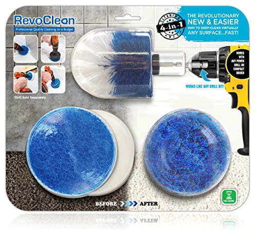 RevoClean 4 Piece Scrub Brush Power Drill Attachments-All Purpose Time Saving Kit-Perfect for Cleaning Grout, Tile, Counter, Shower, Grill, Floor, Kitchen, Blue & White 1