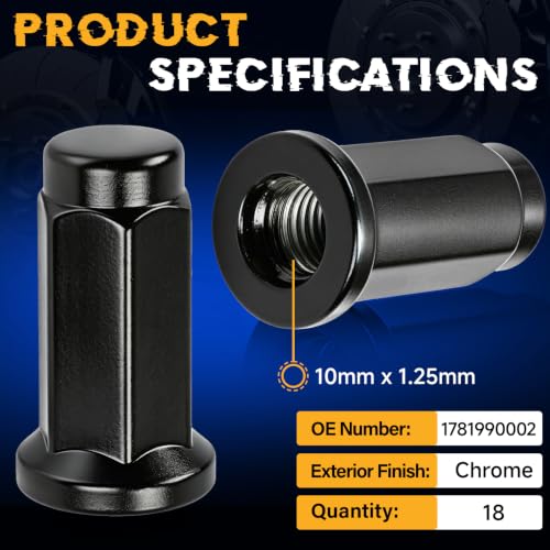 M10x1.25mm Flat Base Wheel Lug Nuts Fit for Arctic Cat, Fit for Bombardier, CAN-AM, Honda, Kawasaki, OE 1781990001, 18Pcs (14mm Head Nuts) Black M10x1.25 18