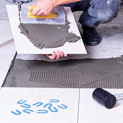 Yookeer 1000 Pieces Tile Leveling System Tile Spacers 1/16 Inch, Horseshoe Shim U Shape Plastic Vitrolite Leveling Clips for Various Types, Blue