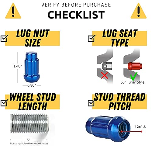 Circuit Performance Spline Drive Tuner Acorn Lug Nuts Blue 12x1.5 Forged Steel (24pc + Tool)