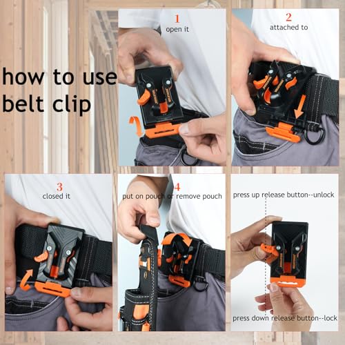 MELOTOUGH Small Tool Pouch with Quick Release Belt Clip,Tool Belt Hook (Black)