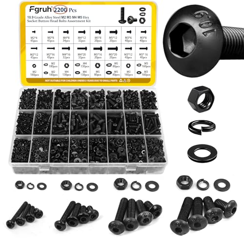 2200PCS M2 M3 M4 M5 Hex Socket Button Head Bolts Assortment Kit & 1500PCS M4 Hex Socket Button & Cap Head Bolts Assortment Kit Black Zinc Galvanized