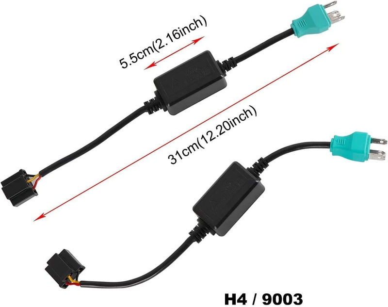 YEEGO DIRECT H4 HB2 9003 LED Headlight Decoder Anti-Flicker Harness Error Free Resistor Wiring Canbus Adapter Flash Warning Canceller Capacitor for Wrangler JK JL TJ LJ (2 Pack)