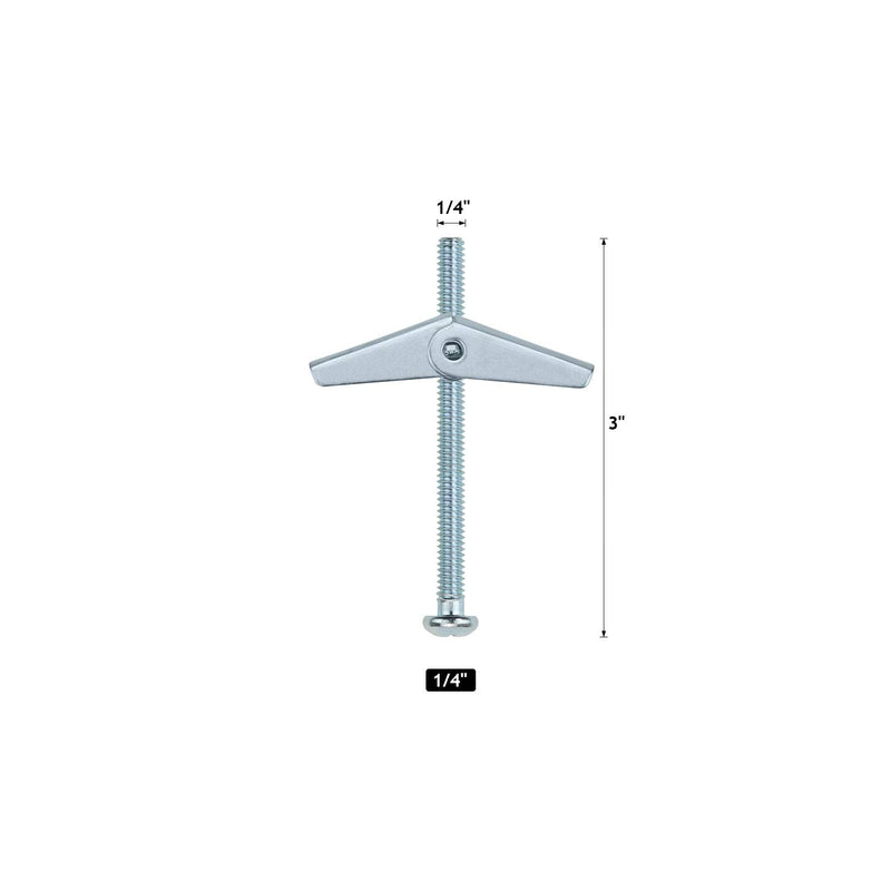 1/4X3-Inch Toggle Bolt and Wing Nut for Hanging Heavy Items on Drywall, 50 Pack 1/4"x3" (50 Pieces)