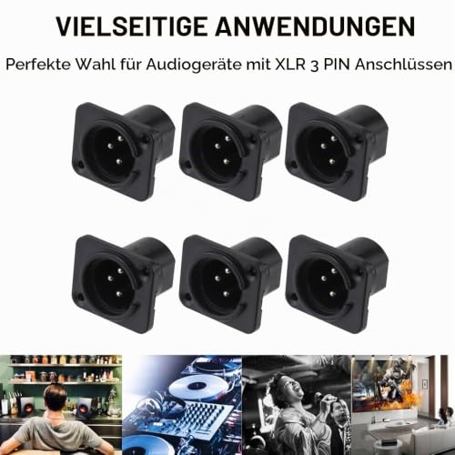 Greluma 6 Pcs XLR Male 3 Pin Panel Jack XLR Male for Microphone Nickel Plated Copper Contacts XLR plug 1-6