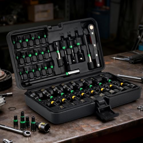 AEROFORCE 41 PCS Magnetic Nut Driver Set, Impact Drill Driver Bit 1/4" Hex Shank, SAE & Metric Cr-V Steel Power Nut Drivers with Quick-release Extensions, Impact Socket Adapters, Bit Holder 41PCS Magnetic Nut Driver Set