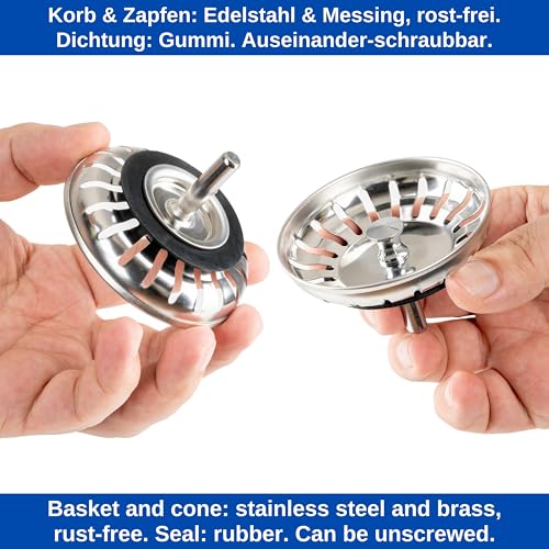 Sink Strainer Basket, 1 Pack, Compatible with IKEA LILLVIKEN 70311541, Diameter 80 mm Strainer Basket, Made of Stainless Steel, Basket Spigot with Ball, Improved Filter Function, Replacement Part for Lillviken Kitchen Sinks Strainer Basket Set, 1 Pack