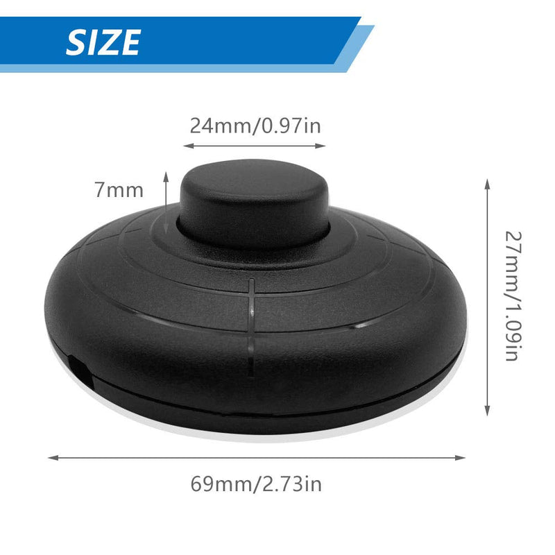 GZGXKJ 1 piece diameter 70 mm foot switch round foot pedal switch 250 V/2A intermediate pedal switch black round cable foot switch for floor lamps, children's table lamps, kitchen cabinet lamps or other lamps