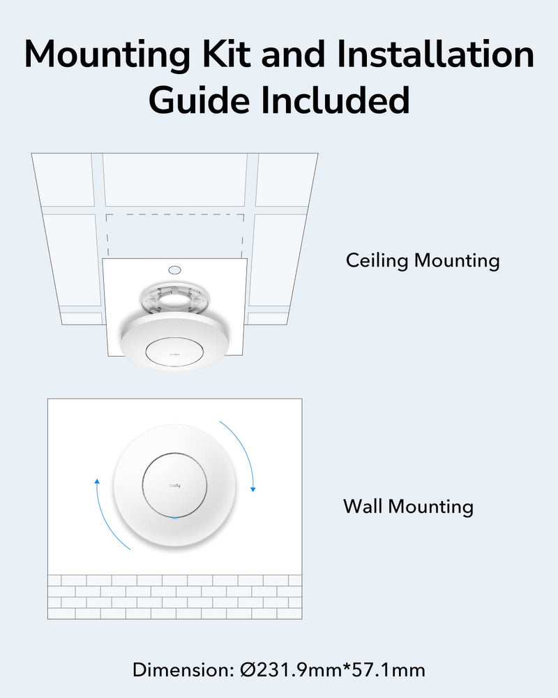 Cudy AC1200 Gigabit Wireless Access Point, Gigabit RJ45, Business WiFi Solution w/Mesh Support, Beamforming, Seamless Roaming, MU-MIMO, PoE or DC Powered, 12V DC Power Adapter Included, AP1300
