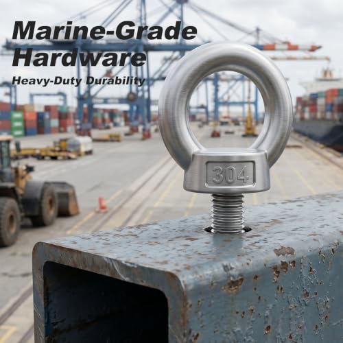 4 Pack M12 Stainless Steel Eye Bolts with Nuts and Washers, 1/2" x 4" Long Lifting Ring Eye Bolt, Heavy Duty Marine Grade 304 Eyebolts for Outdoor String Light Hanging, Tie Down Anchors M12x102mm (1/2"x4")
