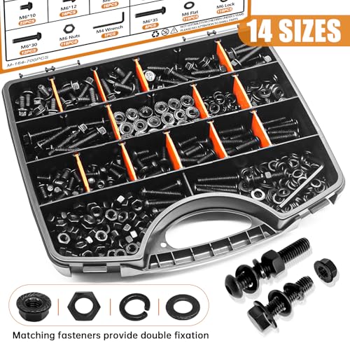 mankk 700PCS M6 Bolt Kits and 400PCS Metric Grade 10.9 Flange Bolts