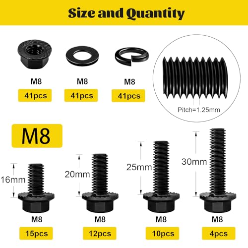 164PCS M8 Flange Head Bolts Assortment Kit & 248PCS M6 Flange Head Bolts Assortment Kit 10.9 Black Zinc Galvanized