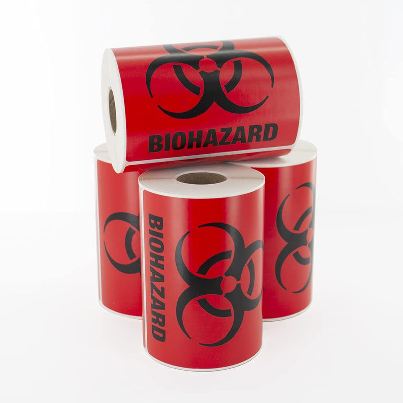 LabelValue Biohazard Labels, 4 x 4 Inch Square, Bright Red Warning Stickers, Permanent Adhesive, 250 Labels per Roll - Safety and Compliance Labeling for Medical and Laboratory Use
