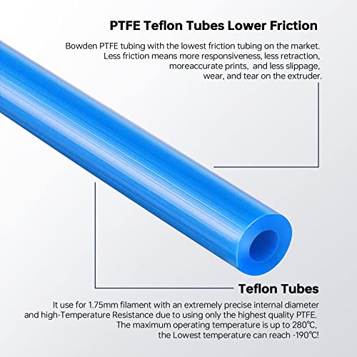 2 Meter PTFE Teflon Tubes, Bowden Tubing 1.75mm Filament for Ender 3 Ender 3 Pro Ender 3 V2, Ender 5 Ender 5 Pro, CR-10, CR-6 SE All FDM 3D Printer(Blue) （Blue）PTFE-2