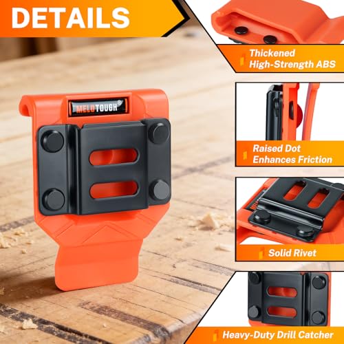 MELOTOUGH Tool Belt Hook,Tool Holster,Drill Belt Holder,Cordless Drill Holster Single (Black) + Drill Holder for Tool Belt – Orange ABS Holster, Rivet-Reinforced, Fits 2.7" Belt