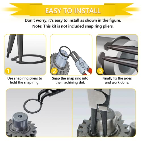 Snap Ring Shop Assortment, 650pcs Alloy Steel & 304 Stainless Steel Internal/External Retaining Rings, C-Clips for Axles, Shafts & Other Moving Parts