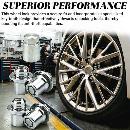 4PCS Wheel Lock Lug Nut Set, M12 x 1.5 Anti Theft Locking Nuts with Wheel Lock Key, Chrome Plated Security Lug Nuts Compatible with Toyota Camry Lexus 00276-00900