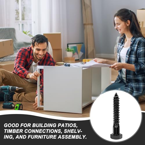 uxcell 1/2" x 3" Hex Head Lag Screws Bolts, 20 Pcs 304 Stainless Steel Hexagon Head Lag Bolt Wood Screws, Partial Thread, Black Zinc Plating 1/2" x 3"