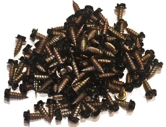 1000 Count Black Painted Premium Rain Gutter Screws #8 x 1/2" Long, Zinc Plated, Corrosion Resistant, Self Tapping, Self Starting, Downspout, Sheet Metal Zip Screws, Slotted Hex Head, Bulk LOT