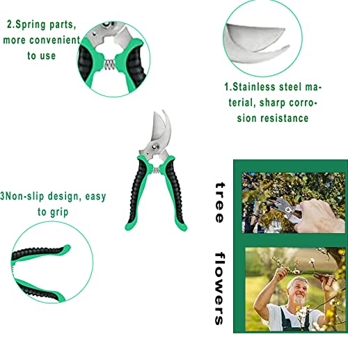 Garden Tool Set with Non Slip Rubber Grip,9 Piece Stainless Steel Gardening Tool Sets,Heavy Duty Outdoor Hand Tools Durable Storage Tote Bag,Uprooting Weeding Tool, Gifts for Women Men Children Green