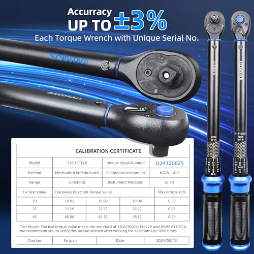 3/8-Inch Drive Click Torque Wrench, Dual-Direction Click Professional Torque Wrench 10-110FT.LB/13.6-135.6N.M, Dual Range Scales Graduated in FT.LB and N.M, Blue 3/8" 10-110 FT.LB