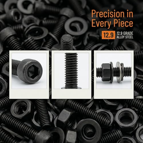 1760pcs M2-M5 Metric Screw Assortment, Grade Alloy Steel Hex Socket Head Cap Bolts and Nuts Kit, Black Zinc Plated and Anti Rust Screw Set with 4 pcs Hex Wrenches