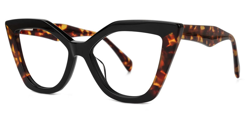 Zeelool Stylish Acetate Cat Eye Glasses Frame with Non-prescription Clear Lens Women Oversized Eyewear Spitler ZJGA100148 Black-tortoise Blue Light Blocking Lens