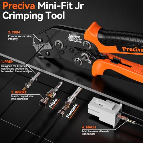 Preciva Mini-Fit Jr Kit Crimping Tool, with 12 Types 2-10 Pin Molex 4.2mm Connector, AWG 28-16 Terminals Terminals Crimping Pliers Compatible Dupont, Molex, KF2510