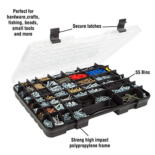 Stalwart - 75-ST6073 Portable Storage Case with Secure Locks and 55 Small Bin Compartments for Hardware, Screws, Bolts, Nuts, Nails, Beads, Jewelry and More by Black 55 Bin