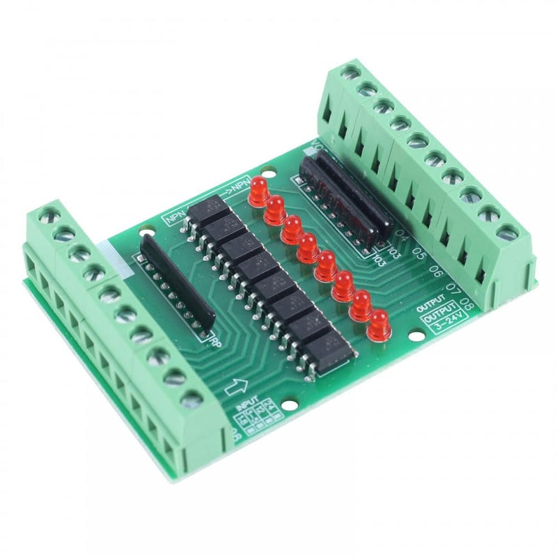 Optocoupler isolation module, DC 3.3V 5V 8 channel optocoupler isolation module, PNP NPN low-high level output signal converter
