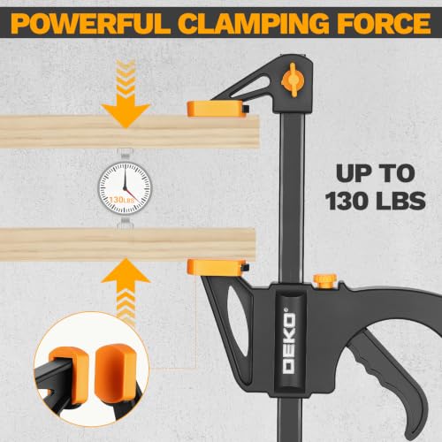 DEKOPRO 6-Pack Bar Clamps for Woodworking, One-Handed Clamp/Spreader, 4 x 6-Inch and 2 x 12-Inch Wood Clamps Set with 130 LBS Load Limit, Trigger Quick Grip F Clamp for Gluing, Woodworking, DIY