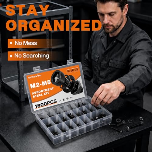 1800PCS M2 M3 M4 M5 Socket Head Cap Screw Assortment Kit M2M3M4M5 1800pcs Hex Head