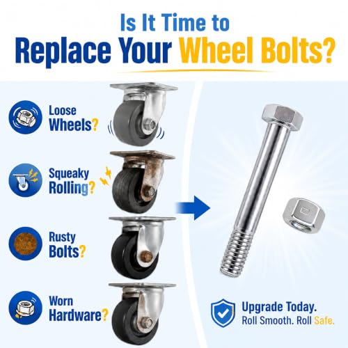 HKlanyueShopping Cart Replacement Parts,M8X2.5 Caster Wheel Axle Bolts with Hexagon Lock nut, Heavy Duty Caster Hardware for 3/4/5 Inch Wheels, Trolleys, and Flatbed Carts - 100 Sets