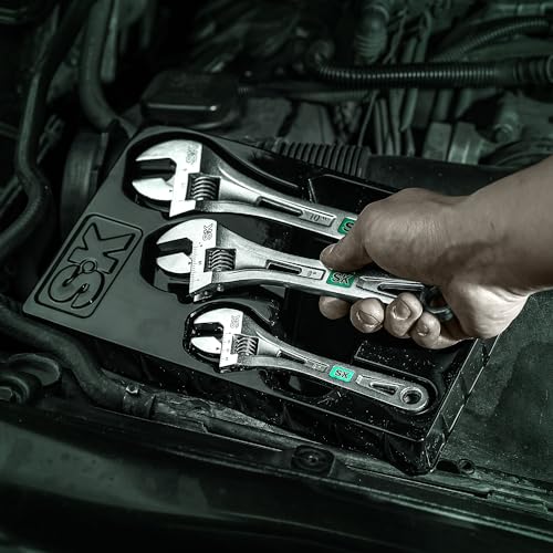 SK 3-Piece Adjustable Wrench Set, 6", 8", 10", SAE & Metric Scales 6-Inch, 8-Inch, 10-Inch