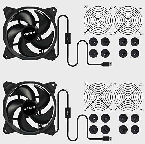 upHere Case Fan 120 mm PC Fan USB Multi-Speed Control with Metal Grill Protection for PC/TV Box/Receiver/AV Cabin/PS4/Router, U1204 U1204 with 3 speed controls