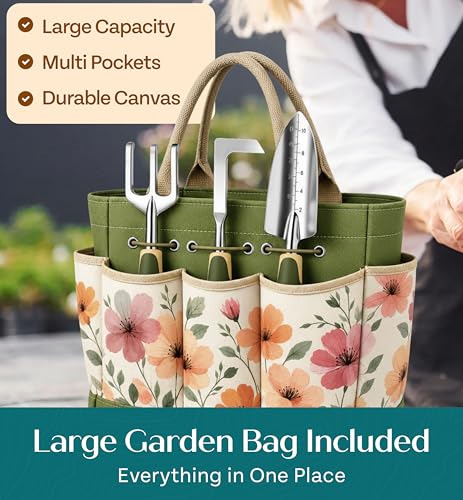 Heavy Duty Gardening Tools - Gardening Gifts for Women, Men, Mom, Dad - Durable, Ergonomic Garden Tools Set (Floral) Floral