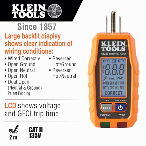 Klein Tools Digital Multimeter (MM325) and GFCI Outlet Tester (RT250) Tester + Kit