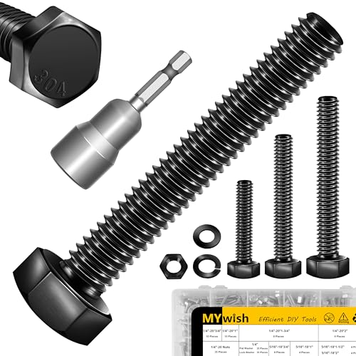 Mywish (10 Sets) 5/16-18 x 3" Hex Head Bolts and Nuts & 254Pcs Nuts and Bolts, 1/4 20 5/16 18 3/8 16 Bolt, Heavy Duty 304 Stainless Steel Bolts and Nuts Kit with Flat Spring Washers, Fully Threaded