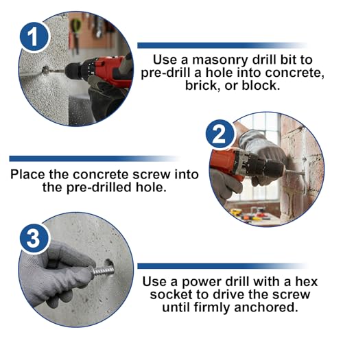Tandefio 100 Pcs 1/4" x 1-3/4" 410 Stainless Steel Hex Concrete Anchor Screws Diamond Point Salt Fog Zinc Plated Silver Heavy Duty Anchors for Masonry Block Brick 1-3/4"