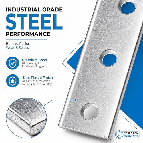 OHLECTRIC (5 Pack) 4-Hole Joist Splice Plates – Premium Zinc Electroplated Steel | 1-5/8" x 1/4", 9/16" Holes – Heavy-Duty Brackets for Wood, Metal, Framing & Furniture Repair 4 Hole Splice Plate